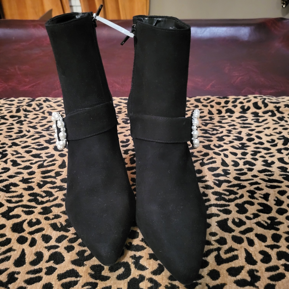 Alex Marie Elegant Black Ankle Boots with Pearl Detail